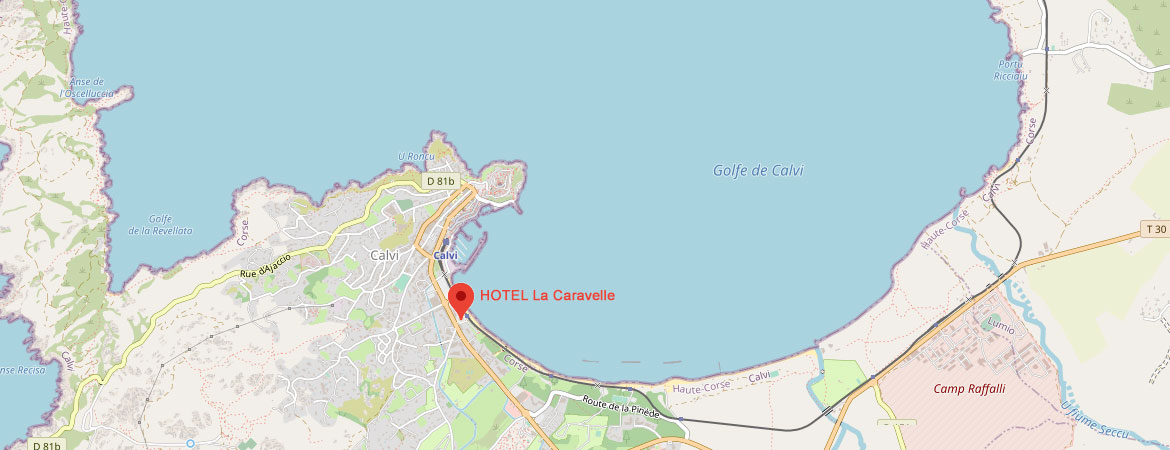 carte Calvi accès hôtel La Caravelle